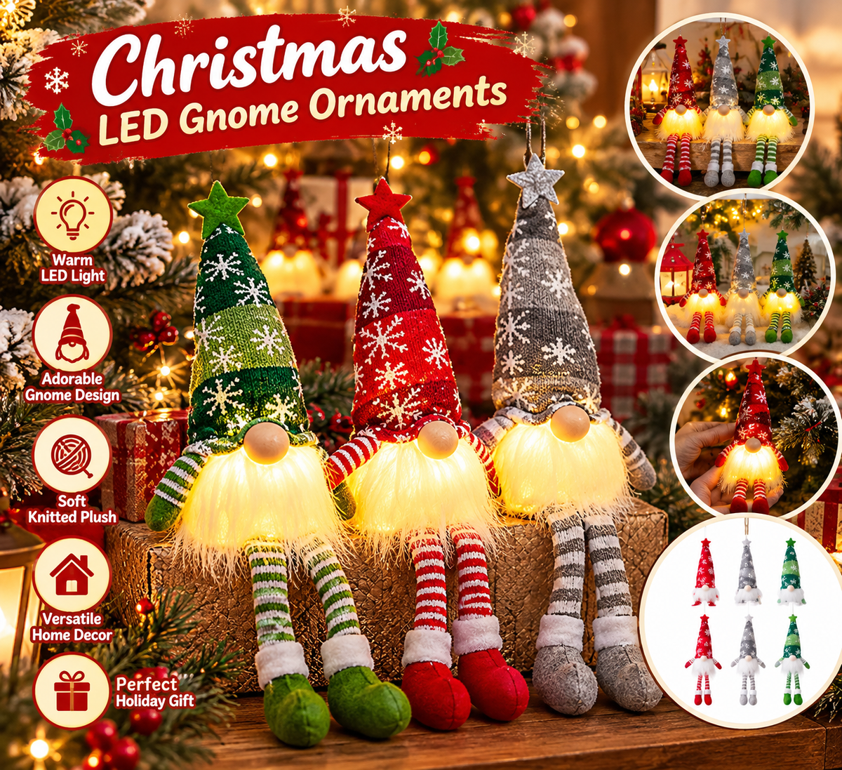 Christmas LED Gnome Plush Ornaments